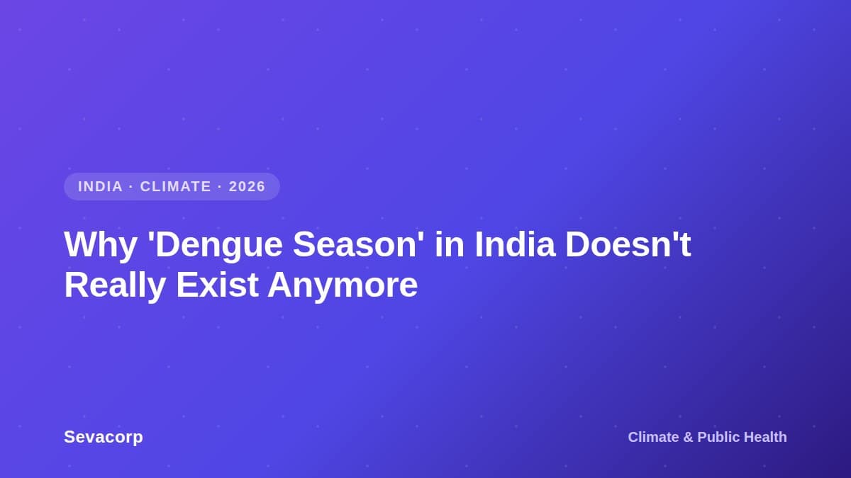 Graphic reading 'Why Dengue Season in India Doesn't Really Exist Anymore', tagged India, Climate, 2026