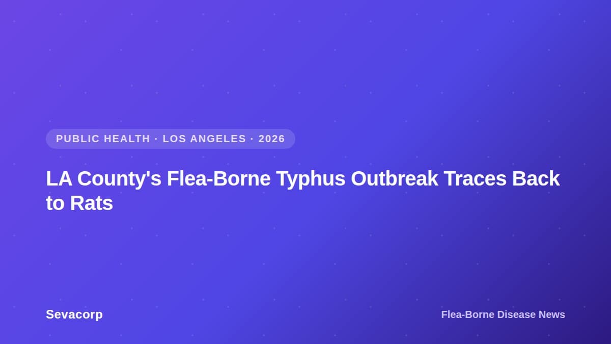Graphic reading "LA County's Flea-Borne Typhus Outbreak Traces Back to Rats", tagged Public Health, Los Angeles, 2026