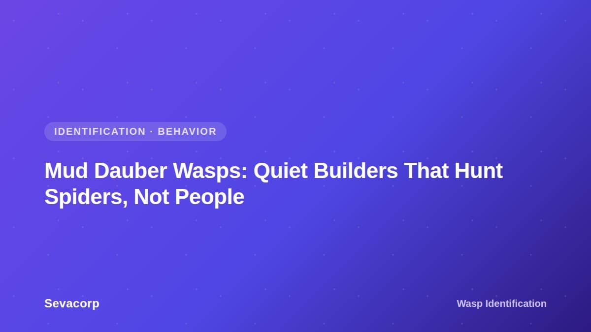Graphic reading 'Mud Dauber Wasps: Quiet Builders That Hunt Spiders, Not People', tagged Identification and Behavior