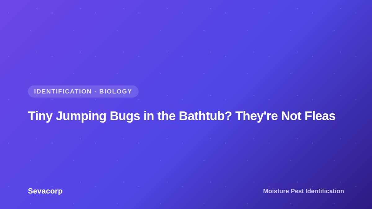 Graphic reading "Tiny Jumping Bugs in the Bathtub? They're Not Fleas", tagged Identification and Biology