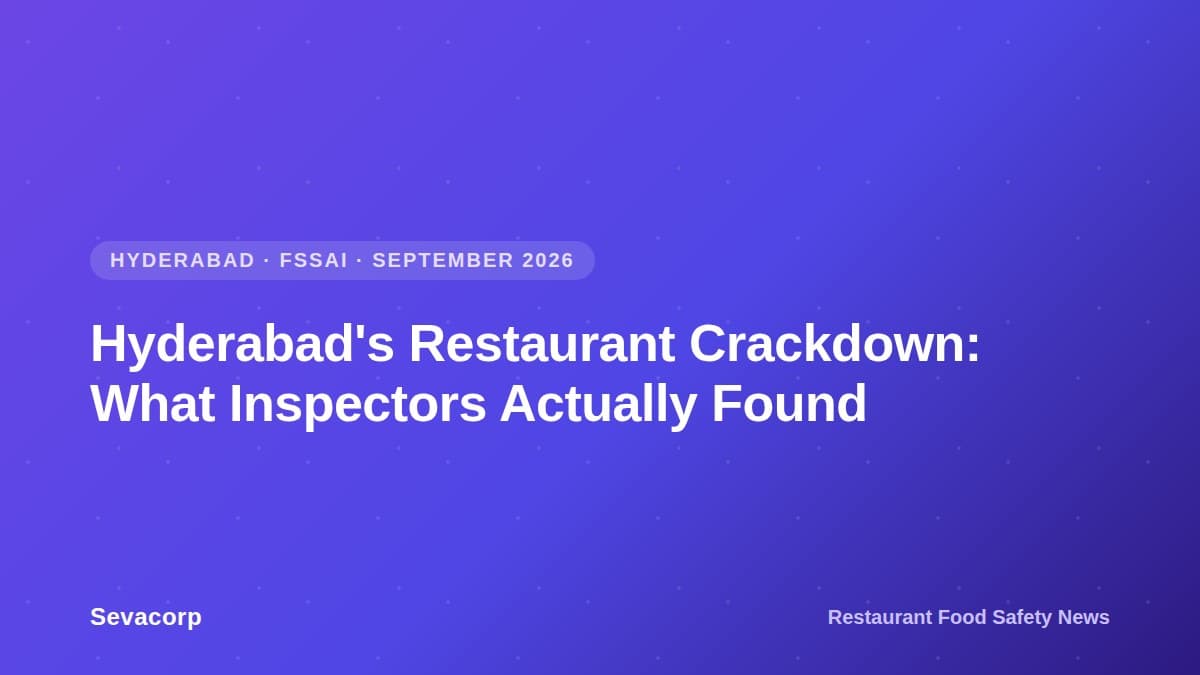 Graphic reading 'Hyderabad's Restaurant Crackdown: What Inspectors Actually Found', tagged Hyderabad, FSSAI, September 2026
