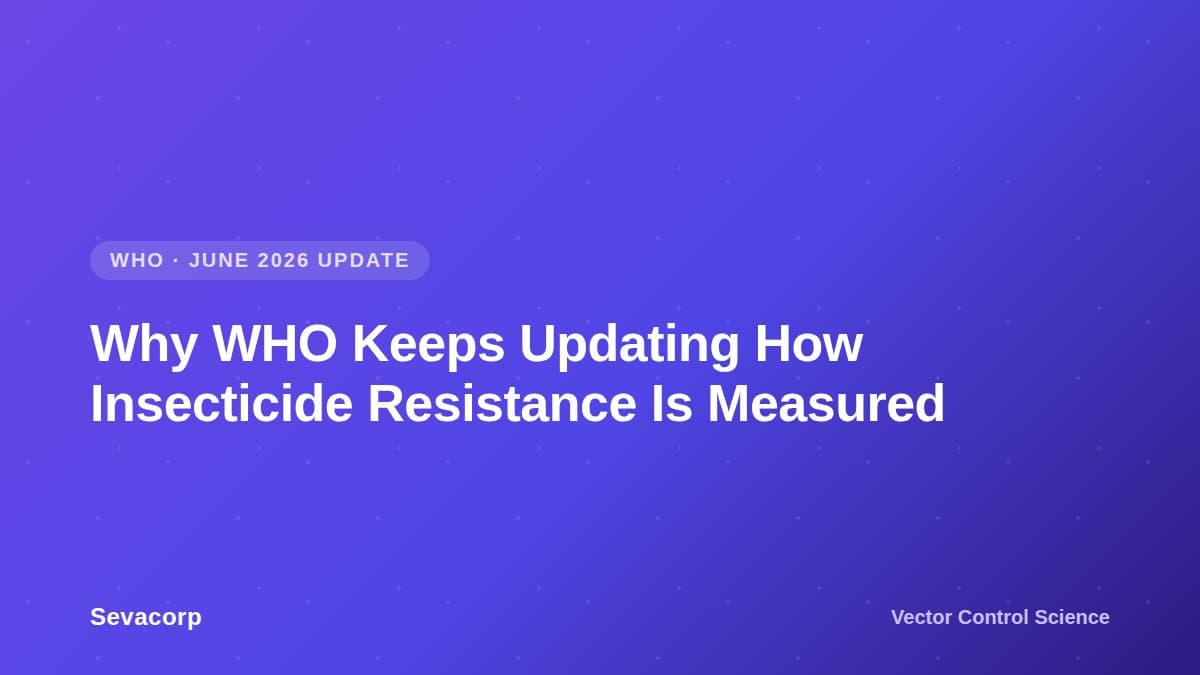 Graphic reading 'Why WHO Keeps Updating How Insecticide Resistance Is Measured', tagged WHO, June 2026 Update